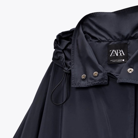 Zara limited edition hooded poncho coat size medium navy blue - Picture 9 of 9